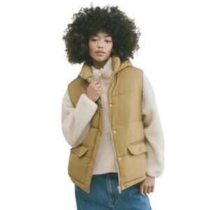 FREE PEOPLE Dreamers Moss Zip and Snap Front Hooded Puffer Vest